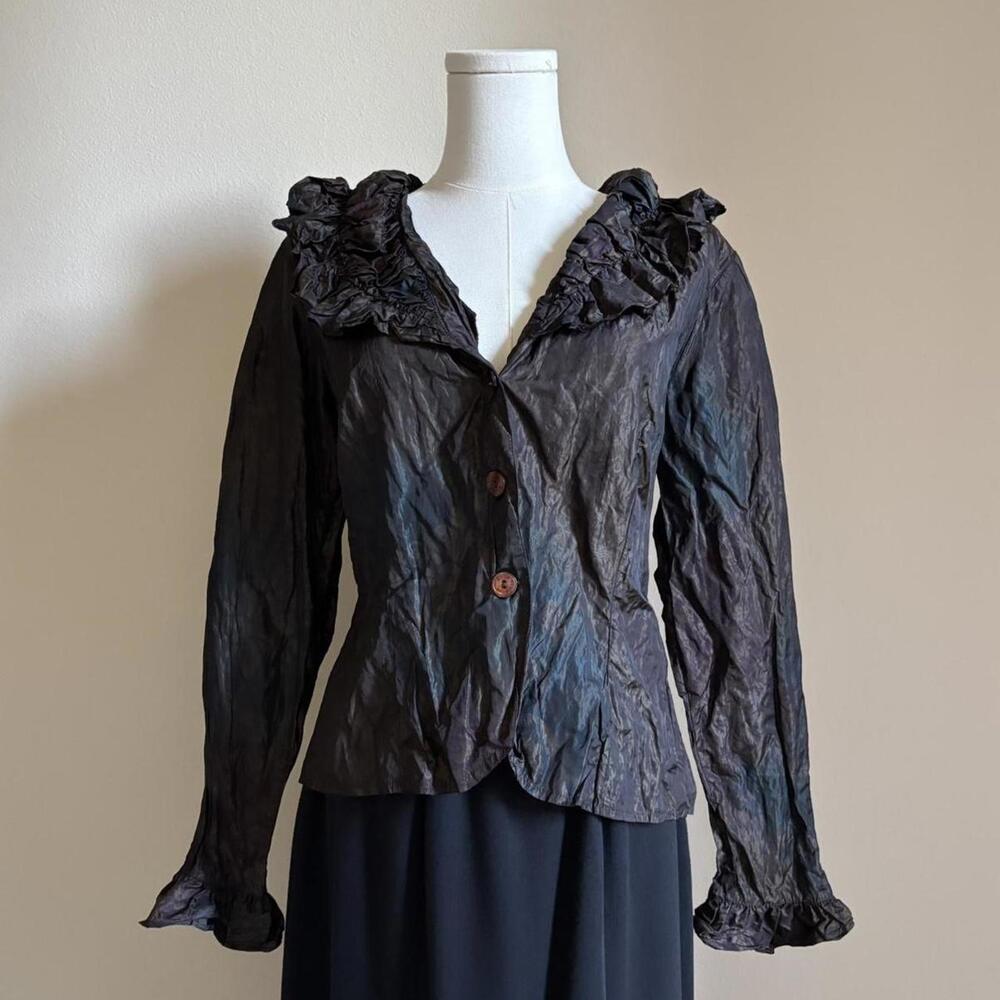 vintage Anne Fontaine crinkle metallic brown button up blouse